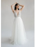 Tied Shoulder Straps Pearl Embellished Unique Wedding Dress